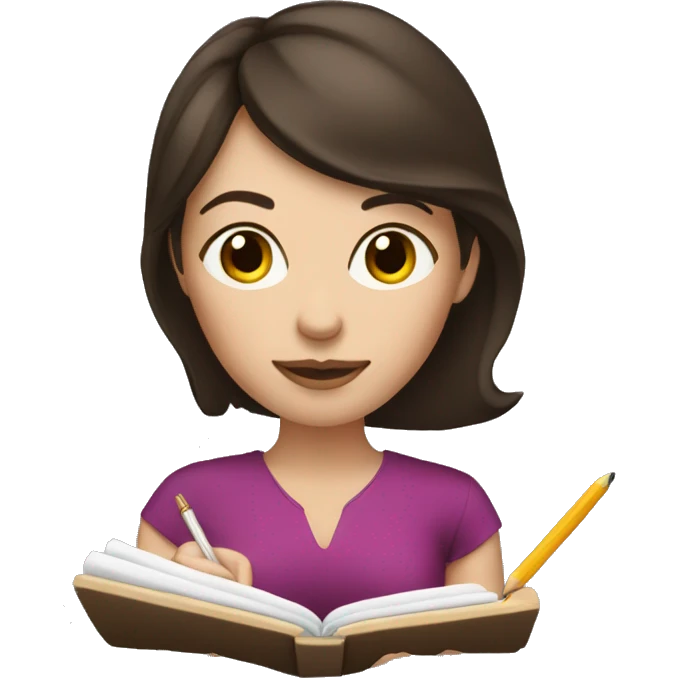 brunette fair skin woman writing emoji