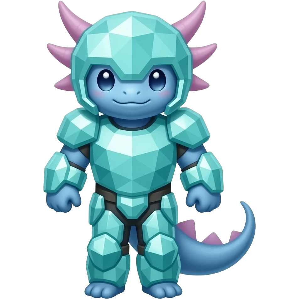 Blue axolotle with a diamond armored of minecraft emoji
