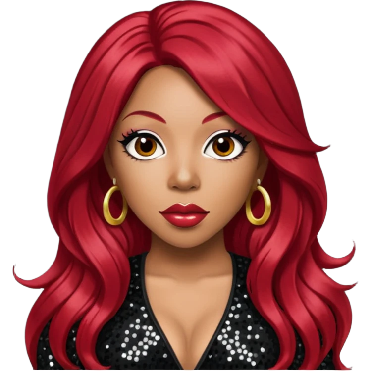K. Michelle with long dark red hair, black sequin outfit emoji