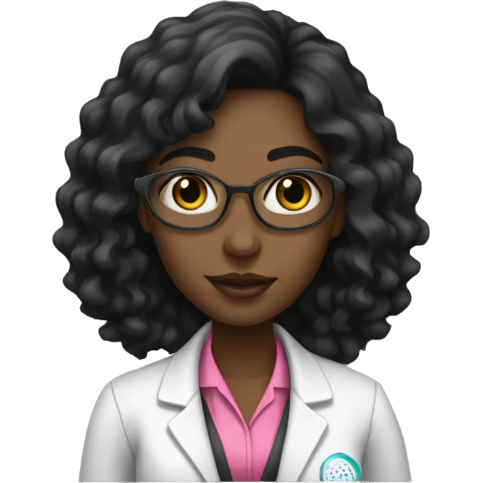 Black young beautiful female idol scientist with long black hair with pink accents emoji