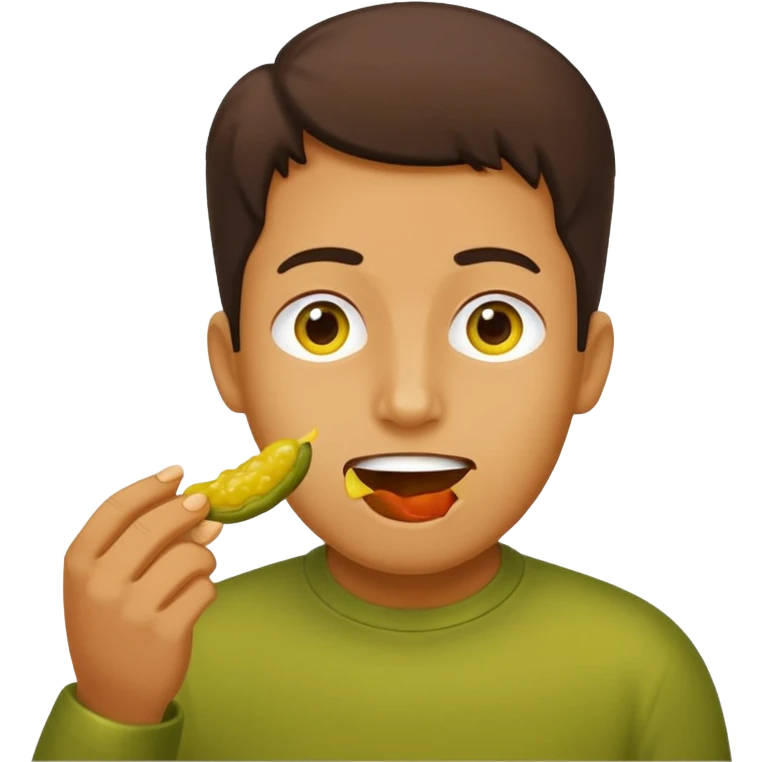 person eating a object that's yellow and shaped like pickle emoji