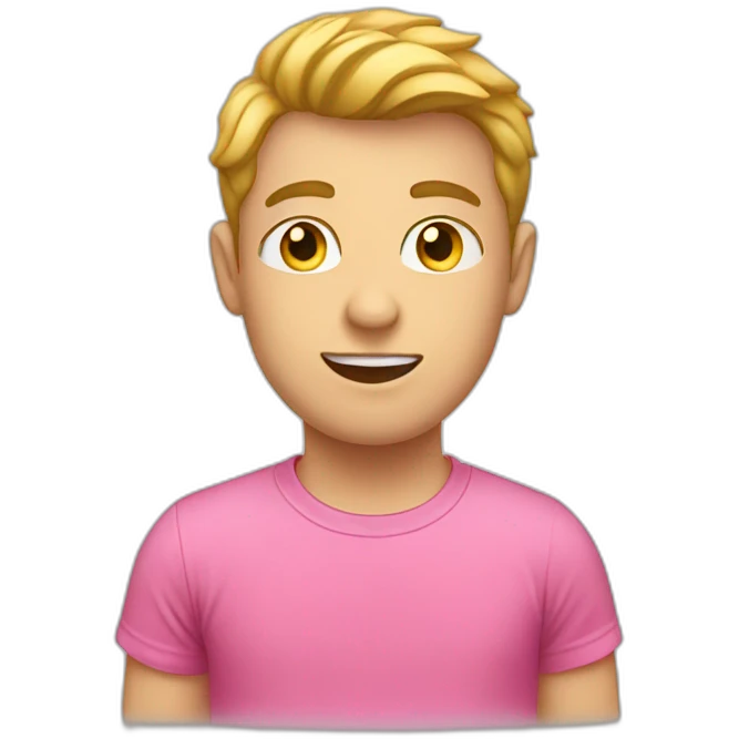 white boy in pink t-shirt with word idea on the chest emoji