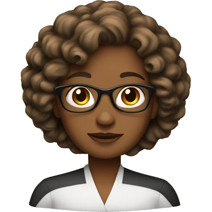 profesora, con piel blanca, pelo rizado hasta el hombro color cafe emoji