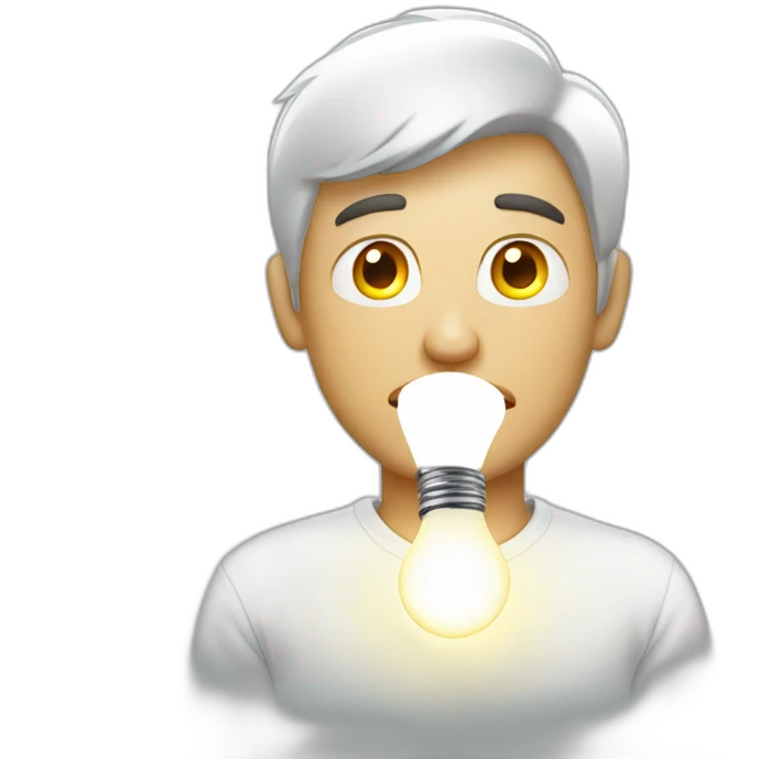 man with white tshirt thinking light bulb emoji