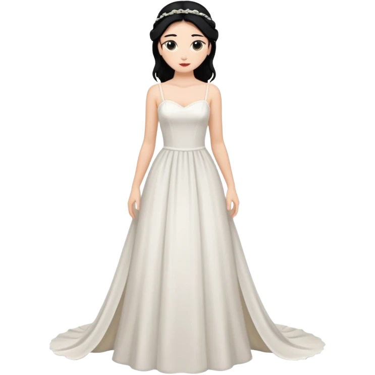 Chica blanca,cuerpo entero, vestido boda tirantes finos pelo negro recogido con mechones emoji