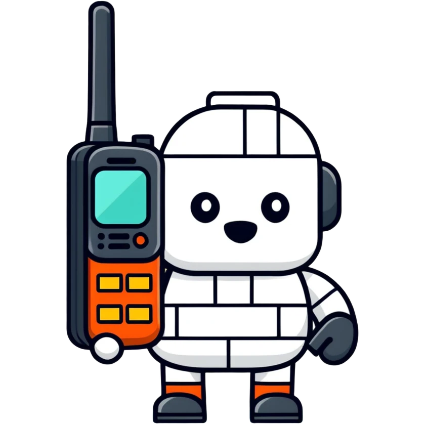 The brick is saying something into the walkie-talkie emoji