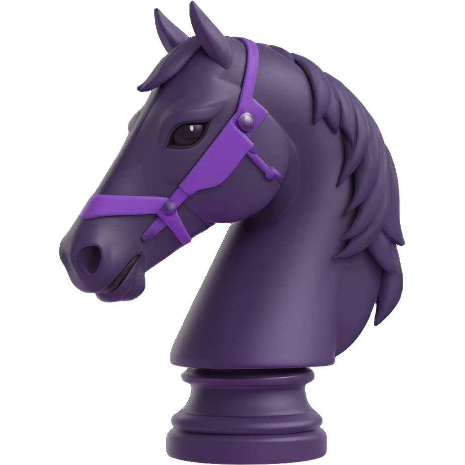 knight chess piece, black, detailed horse head, modern look, 3D emoji style, no text emoji