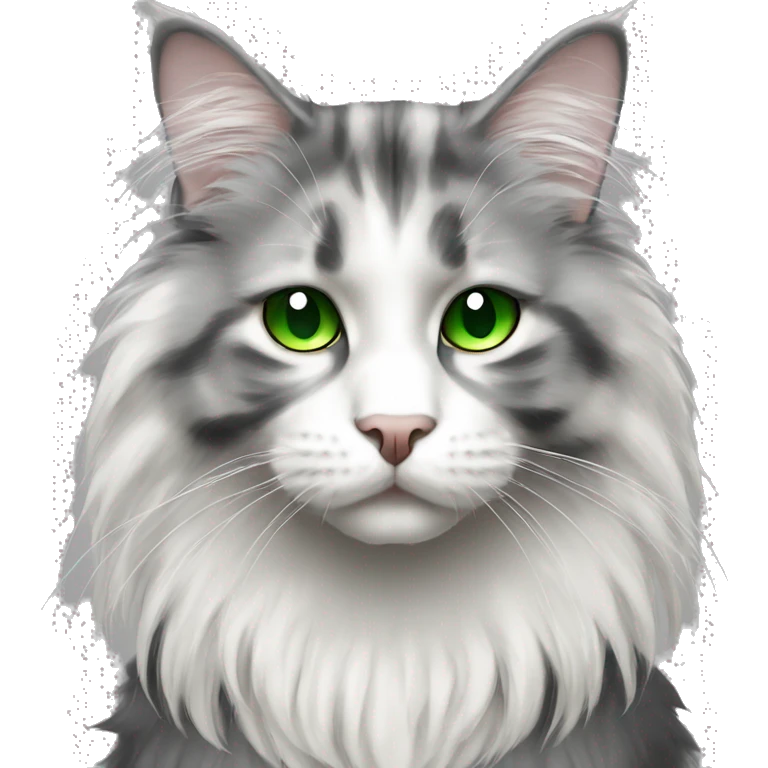 Black and white sad maincoon cat green eyes emoji