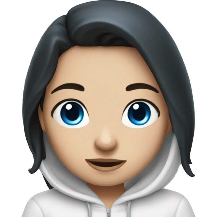 White dark haired female Angel with blue eyes and dimples wearing a hoodie emoji