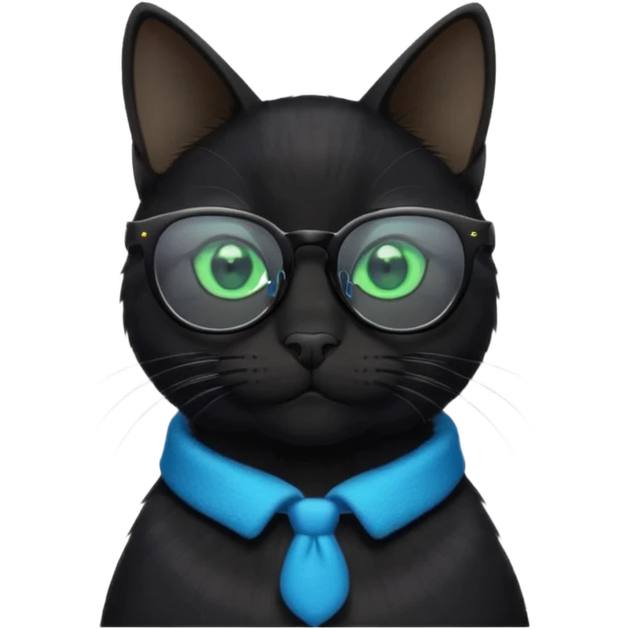 smart black cat in blue glasses emoji