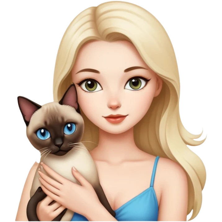 A beautiful and sexy white girl holding a Siamese cat emoji