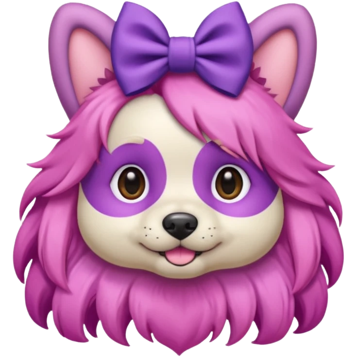 dog with pink long hair and purple bow on head emoji