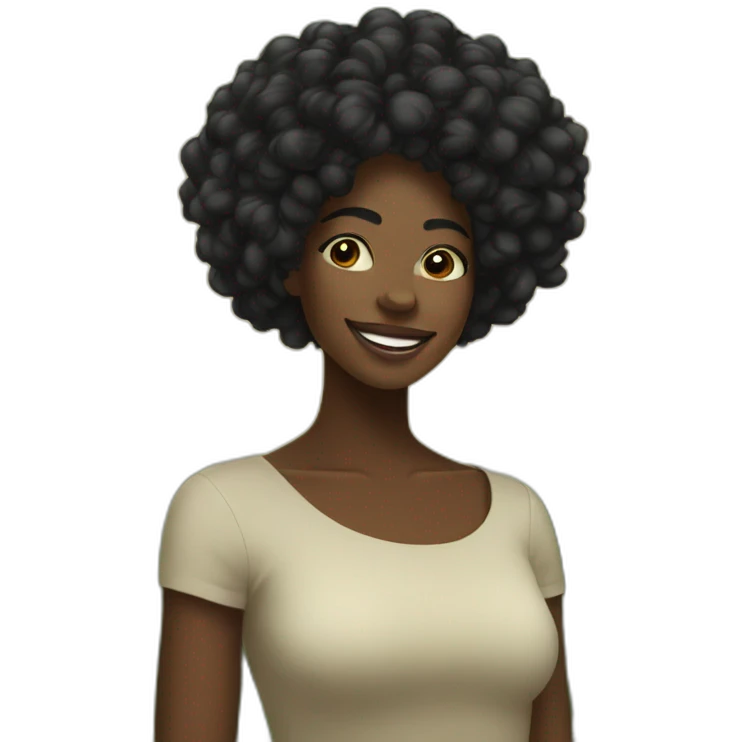 Black women black power hair in nature and happy emoji