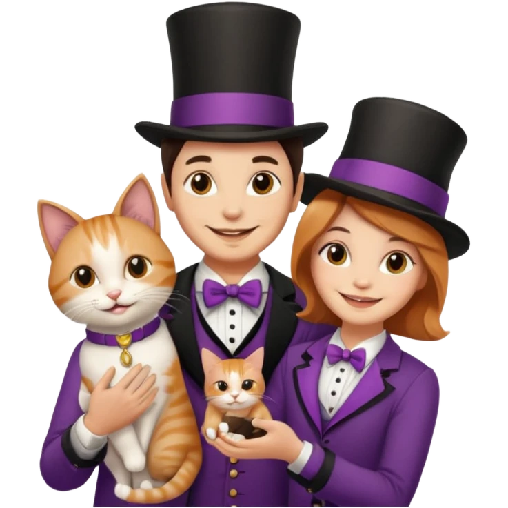 magician couple and their pet cat emoji