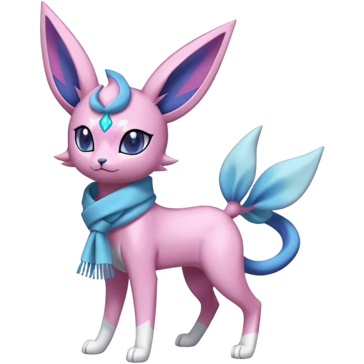 Shiny Cool Sparkly Cute Espeon-Glaceon-Sylveon-Fakemon-hybrid-fusion with a scarf full body emoji