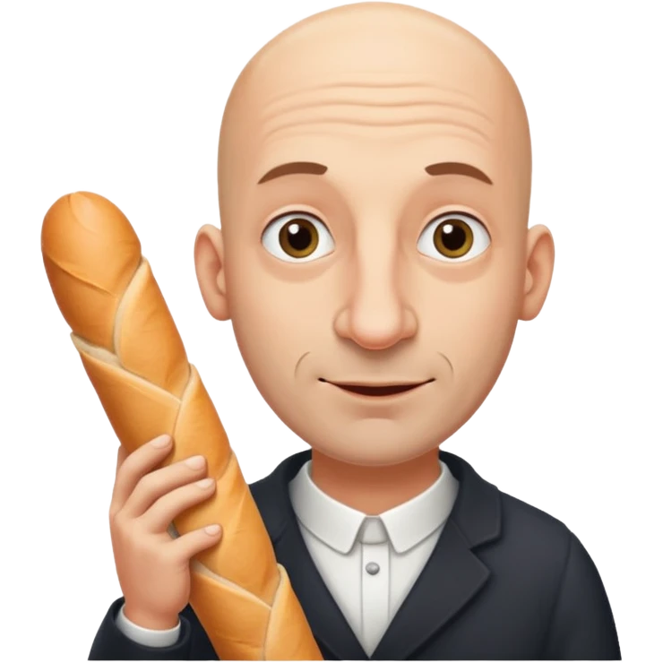 Generate me a bald Jewish man with a big nose holding a baguette emoji