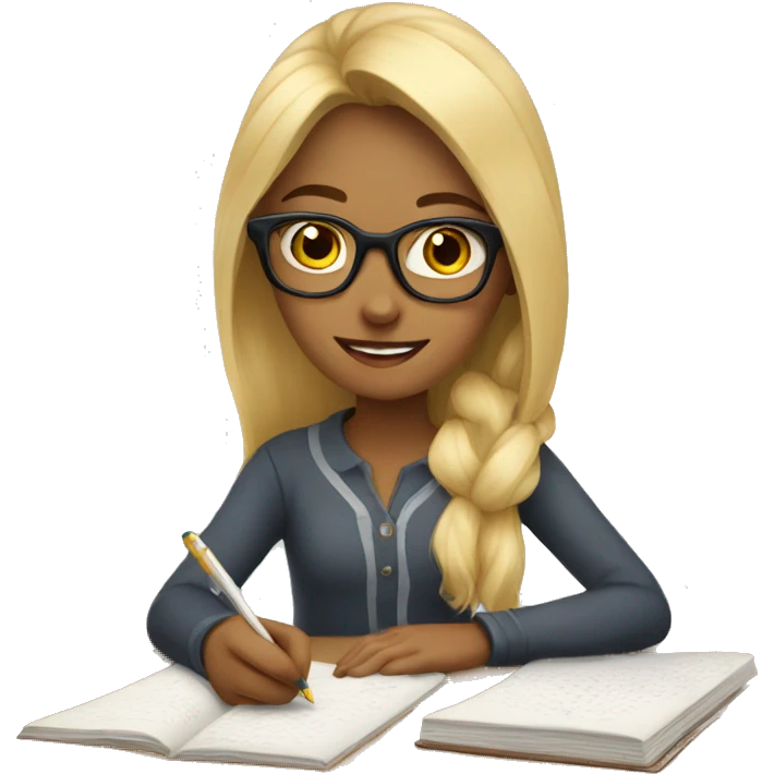 Blonde girl wearing glasses doing homework emoji
