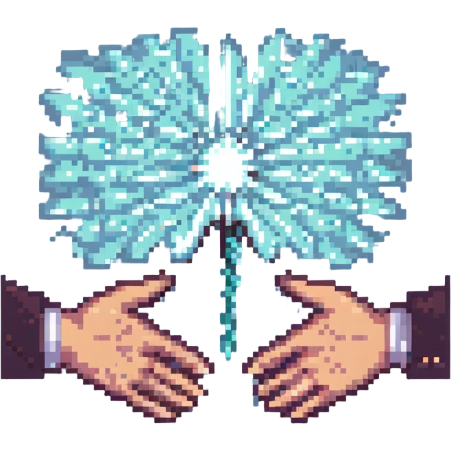 two hands shaking with sparkles emoji