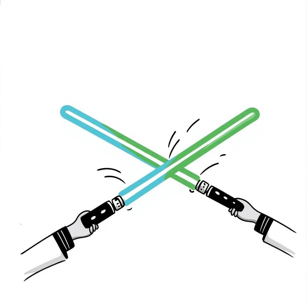 playful hand-drawn doodle of two lightsabers with motion lines emoji