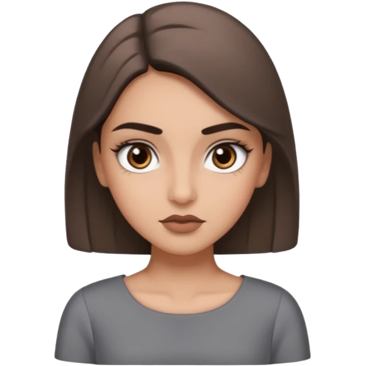 Hidjab girl that is wearing gray dress, and her brow is thick so her eyelash is tall emoji