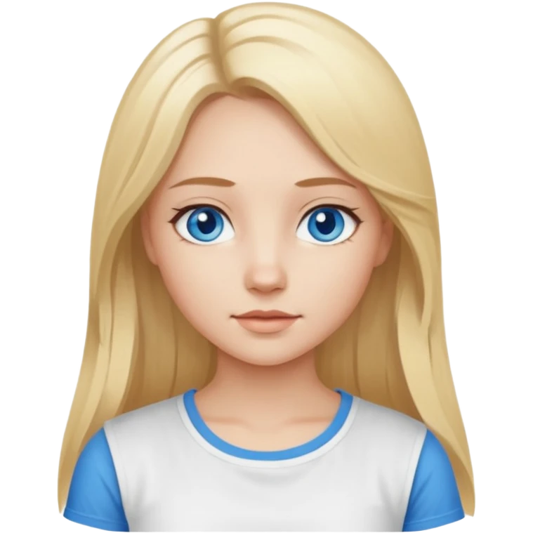 Ragazza capelli biondi lunghi occhi celesti con top emoji