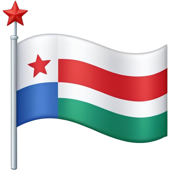 a flag with a distinctive design, featuring three horizontal stripes and a triangular section in the lower left corner. The top stripe is red, the middle stripe is green, and the lower left triangular section is blue, adorned with a white star. emoji