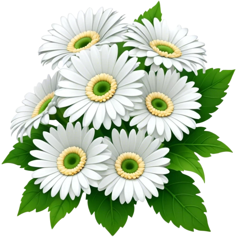 bouquet White Gerbera Daisy, luxuriant, leaf, bud emoji