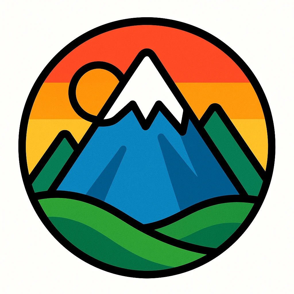 little alchemy style icon
subject: mountain
border: medium-black
shape: round, circular
background: white
style: full color fill with medium black outlining emoji