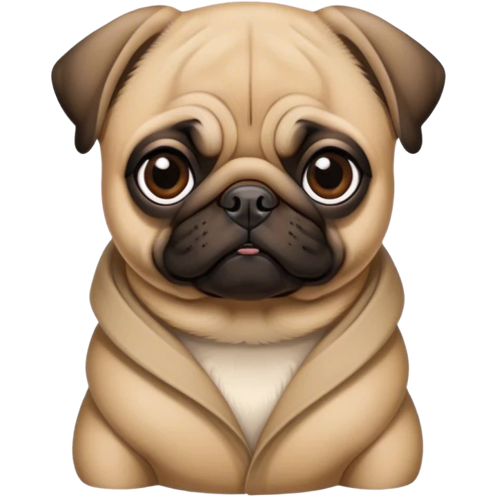 Cinematic Noble Fawn Pug Portrait Emoji, Poised and regal, with a compact, sturdy build and a sleek, well-groomed fawn coat, deep-set soulful dark eyes, Simplified yet sharp and sophisticated features, highly detailed, glowing with a soft, dignified glow, high shine, intelligent and spirited, stylized with an air of confidence, focused and attentive, soft glowing outline, capturing the essence of a watchful and commanding companion, so majestic it feels as though it could prance out of the screen with effortless authority! emoji
