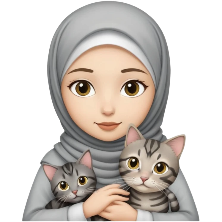 Printed white hijab girl holding black grey tabby cat emoji