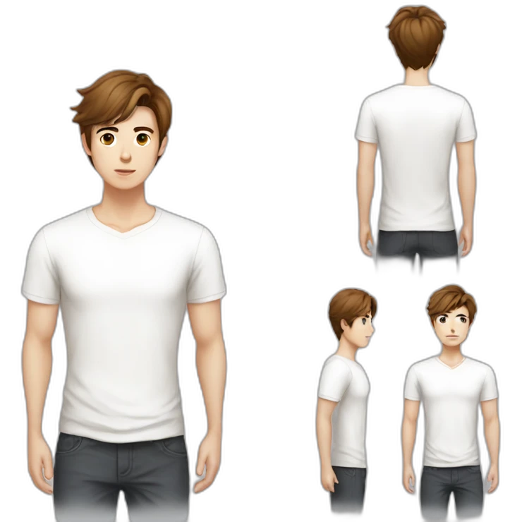 brown medium length hair-white shirts-little skinny-korean guy emoji