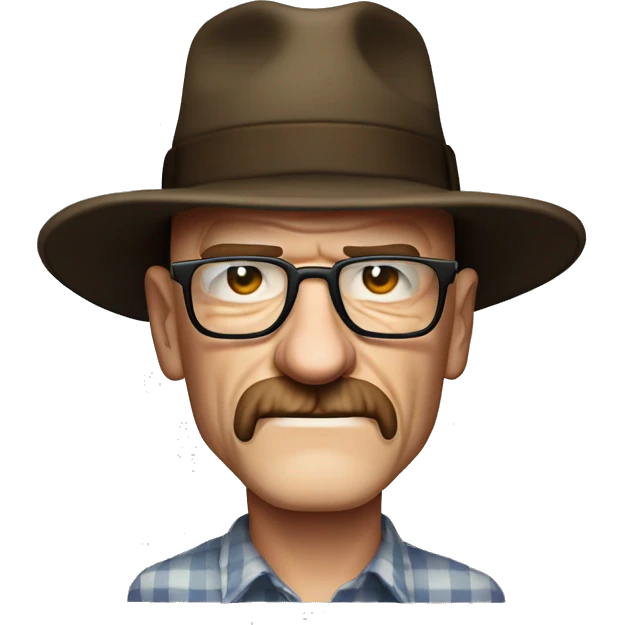Crie um emoji do ator Walter White com chapeu e oculos emoji