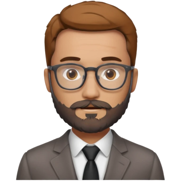 Create a figure that reflects an experienced entrepenurr but who has professional and elegant clothing, close-cropped hair, grey glasses, brown eyes and an unkempt beard  emoji