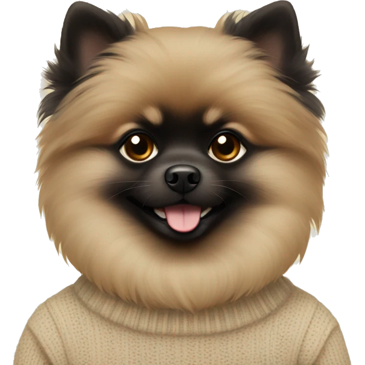 A black pomeranian in a beige sweater emoji