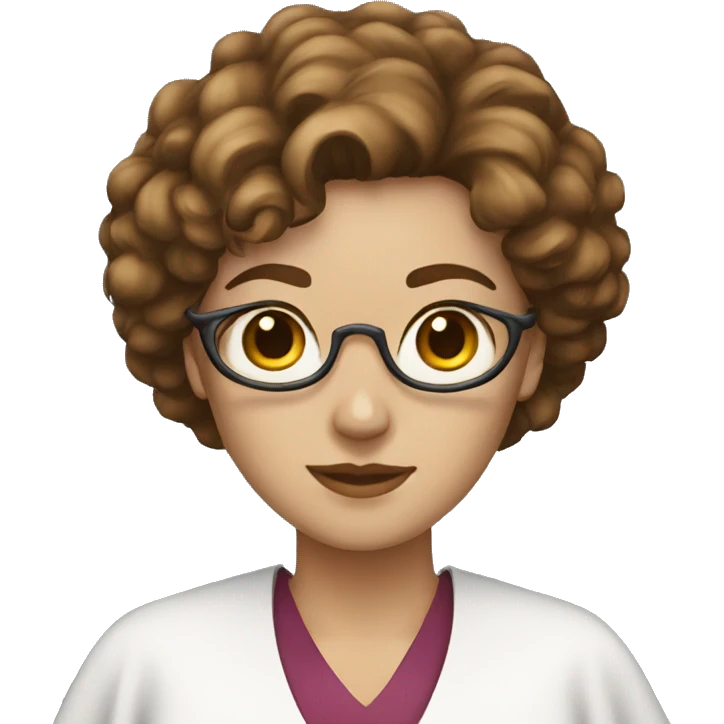 White nurse woman with short curly brown hair wearing a cape emoji