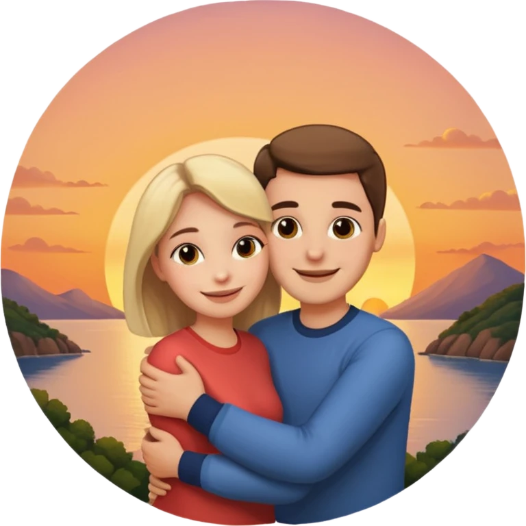 Me and my girlfriend hugging watching sunset emoji