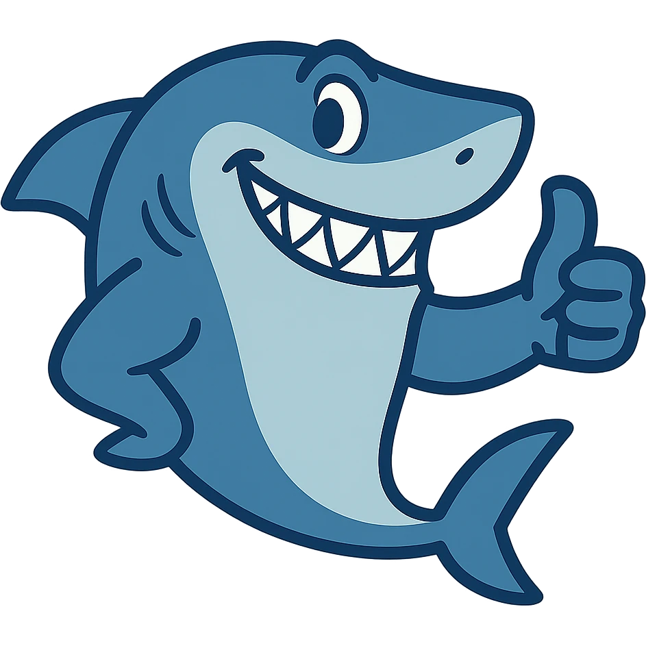 flat toon style shark giving a thumbs up emoji