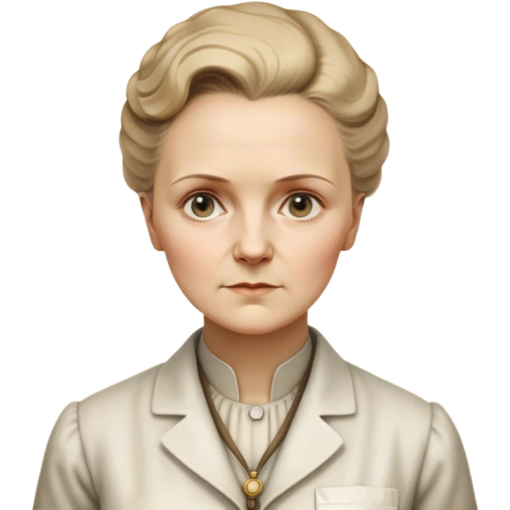 Cinematic Realistic Marie Curie Portrait Emoji, depicted as a pioneering scientist with a determined gaze in period attire, rendered with detailed textures and soft intellectual lighting that captures her groundbreaking legacy. emoji