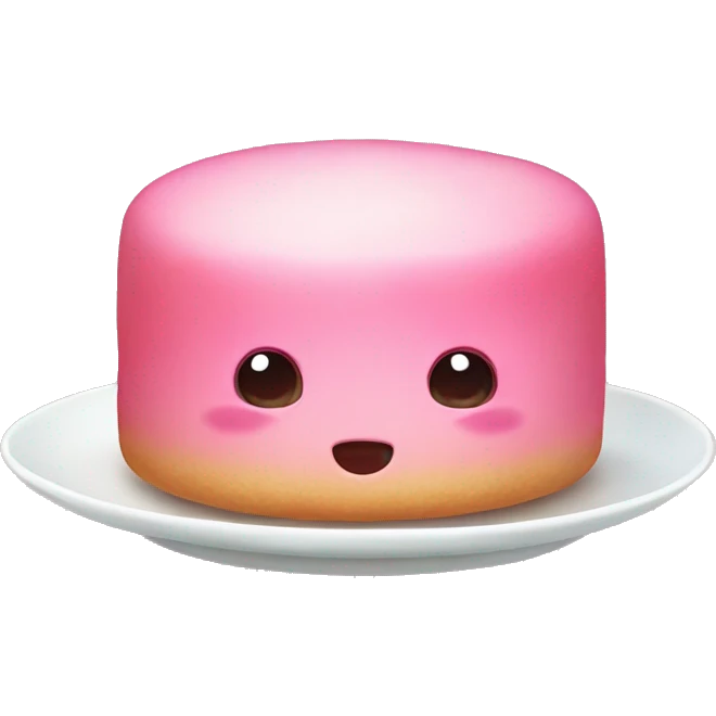 pink mochi cake on a plate without a face emoji