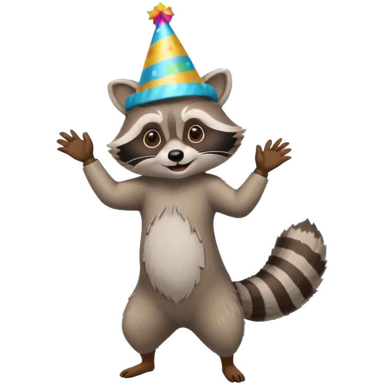 a full body raccoon celebrating / dancing  emoji