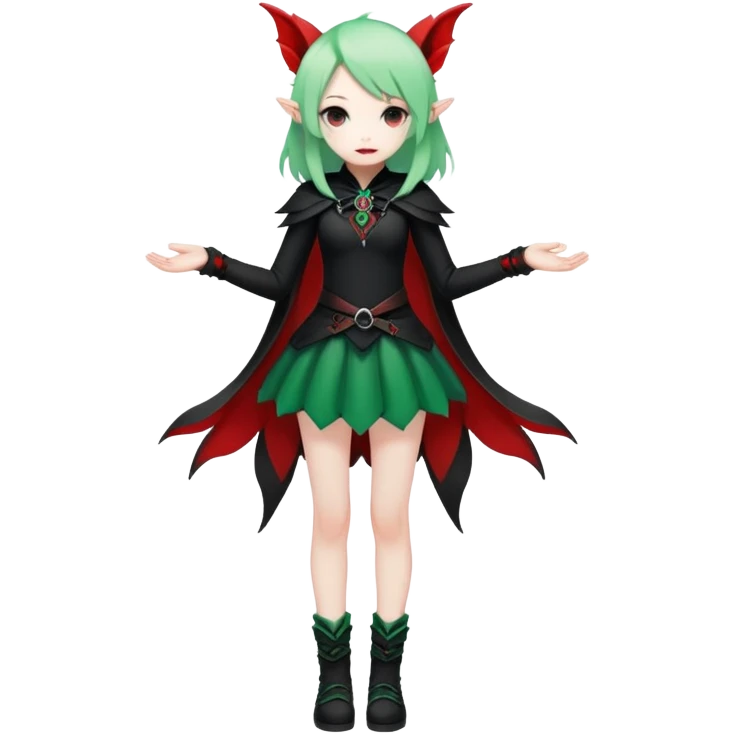 Kawaii Cute Edgy Black Green Red ethereal Fionbri-Vernid full body emoji