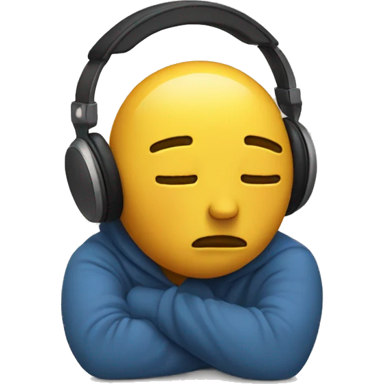 Sad emoji with headphones on and closed eyes emoji