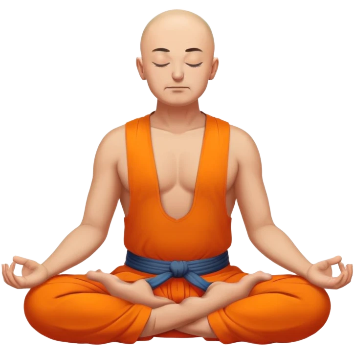 Cossack with bold head and shaved face meditating with closed eyes in lotus pose in orange sharovary emoji
