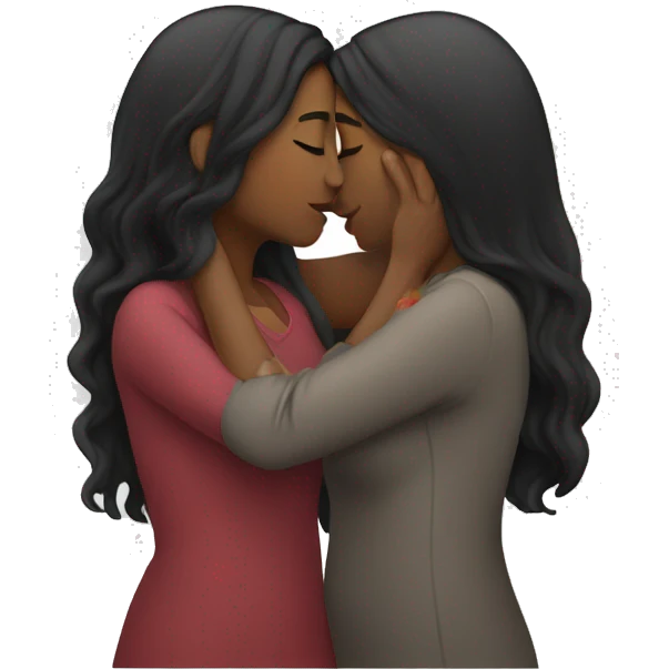 Lesbians kissing. Long dark hair and whit skin color. emoji