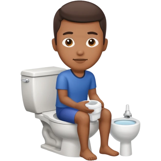 Filipino guy sitting on toilet with bidet emoji