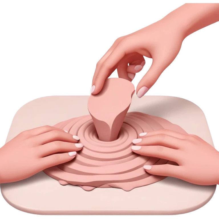 hands wedging a pink clay on a table, pressing and folding the clay emoji