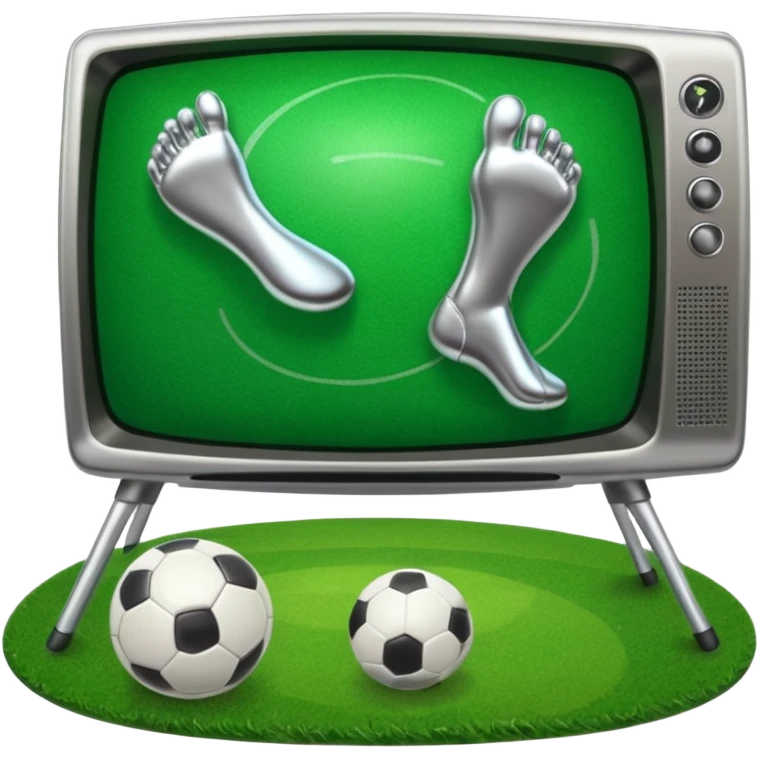 TV with human feet, playing football with the Earth emoji