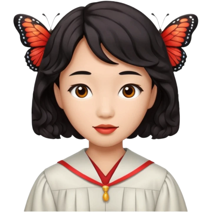 Graduate red asian black hair with wavy butterfly haircut emoji