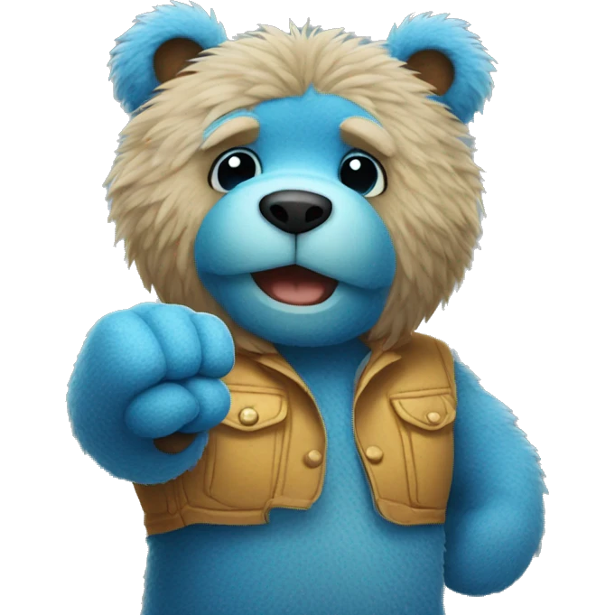 Blue fuzzy bear wearing clothes giving a fist bump  emoji