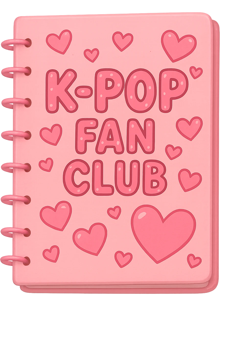 pink kpop fan club notebook with hearts, fun and collectible emoji